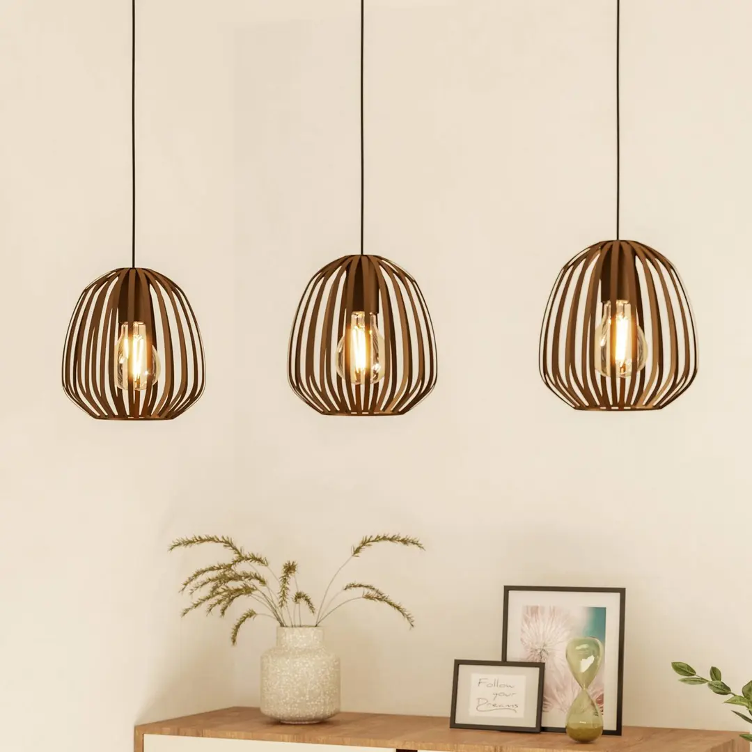 EGLO Hängeleuchte Espinal, bronze gebürstet, Länge 90 cm, 3-flg.