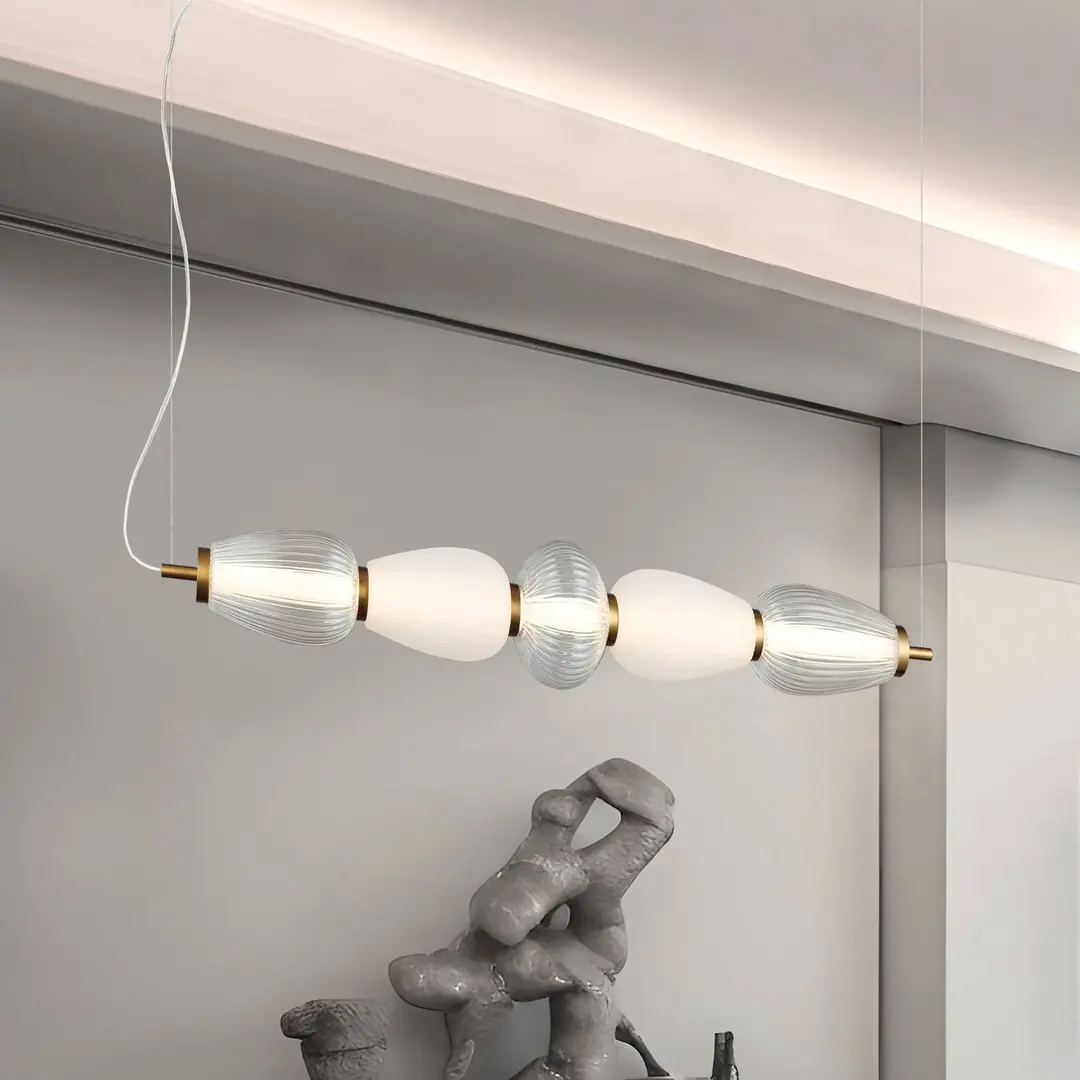Viokef LED-Pendellampe Shiny, Länge 83 cm, klar/weiß, Glas