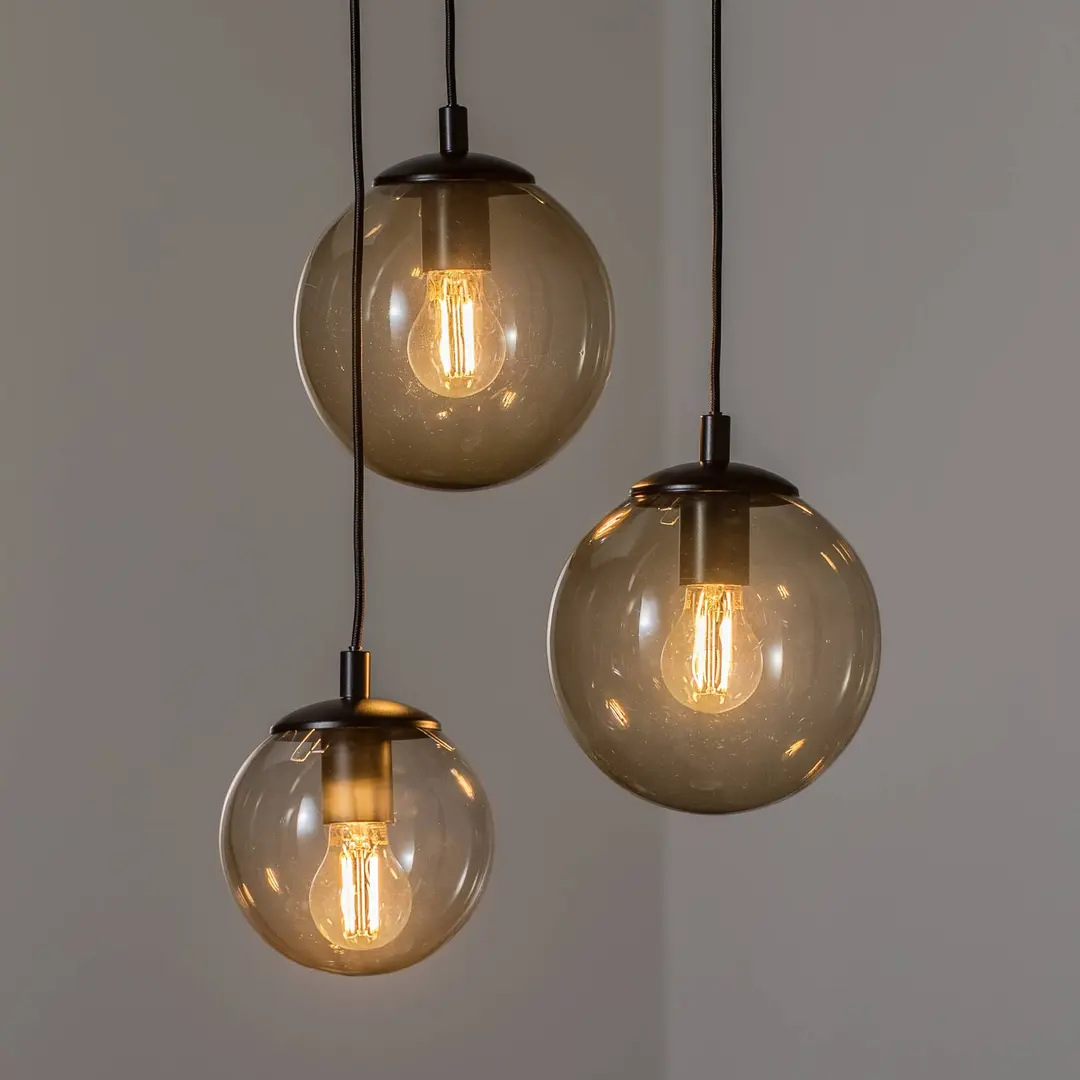 Argon Hängeleuchte Smoky, Glas grau, 36 cm, 3-flammig