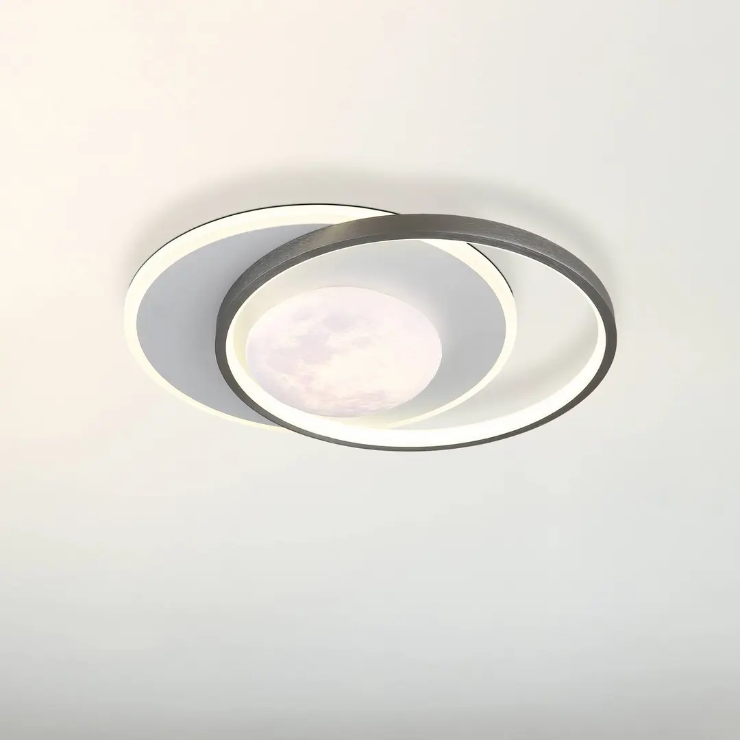 Globo LED-Deckenleuchte Moon, schwarz/grau, Metall, 37 cm