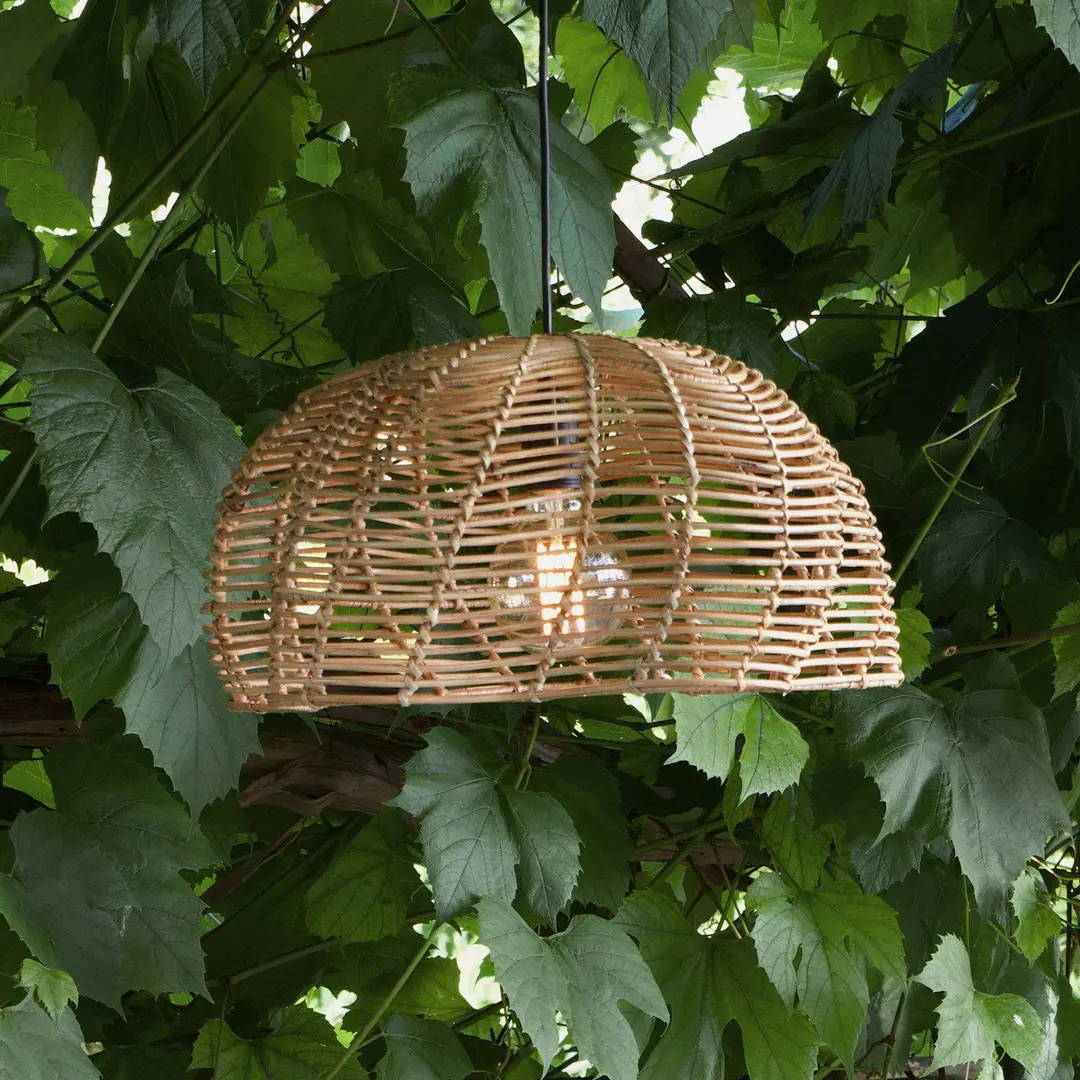 PR Home Außenhängeleuchte Mayla, Rattan natur, Ø 43 cm, Stecker IP44