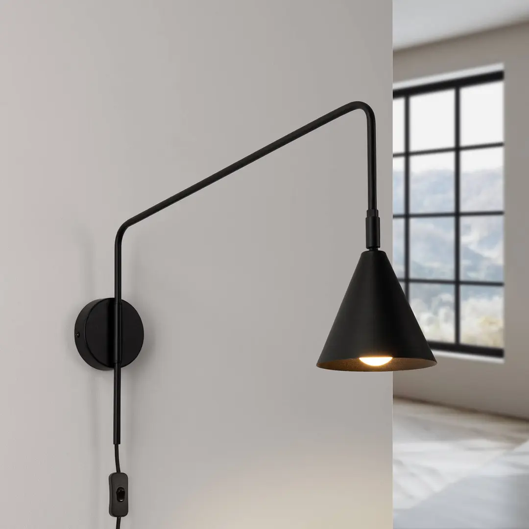 SOLLUX LIGHTING Wandleuchte LYS, schwarz, Ø 14 cm, Metall, Stecker, E14