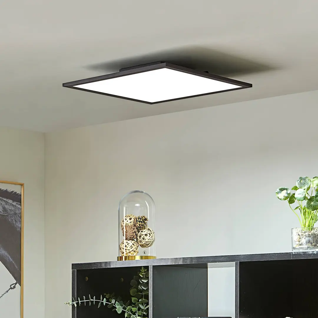 Lindby LED-Panel Lamin, schwarz, 40 cm, CCT, dimmbar, Remote