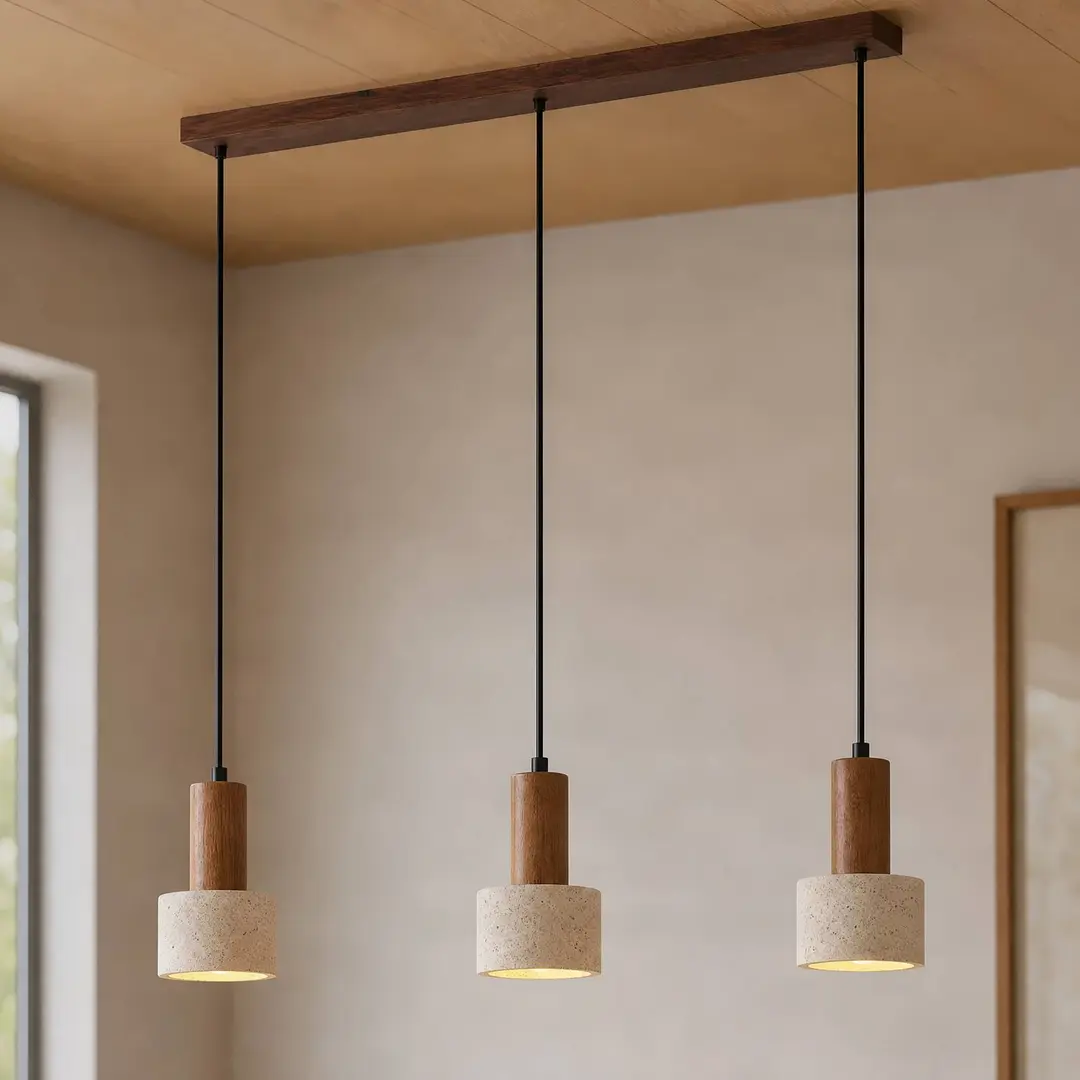 Lucande Hängeleuchte Carlotta, 3-flg., 80 cm, beige, Beton