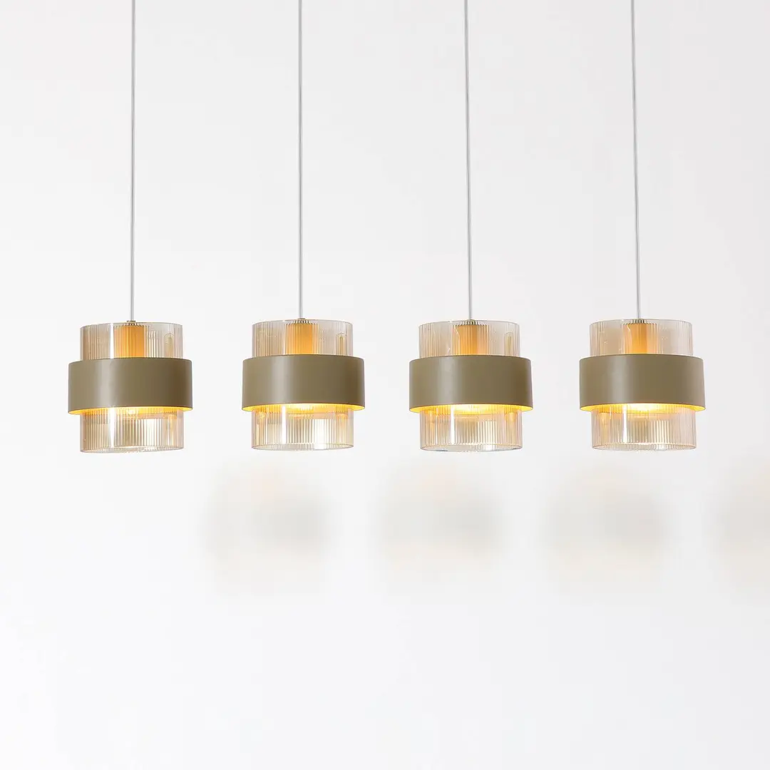 Searchlight Hängelampe Royal, grau/amber Länge 80 cm, Glas/Metall 4-flg.