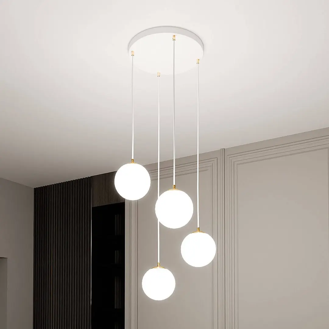 EMIBIG LIGHTING Hängeleuchte Royal, 4-flg., opalweiß/weiß, Glas, E14