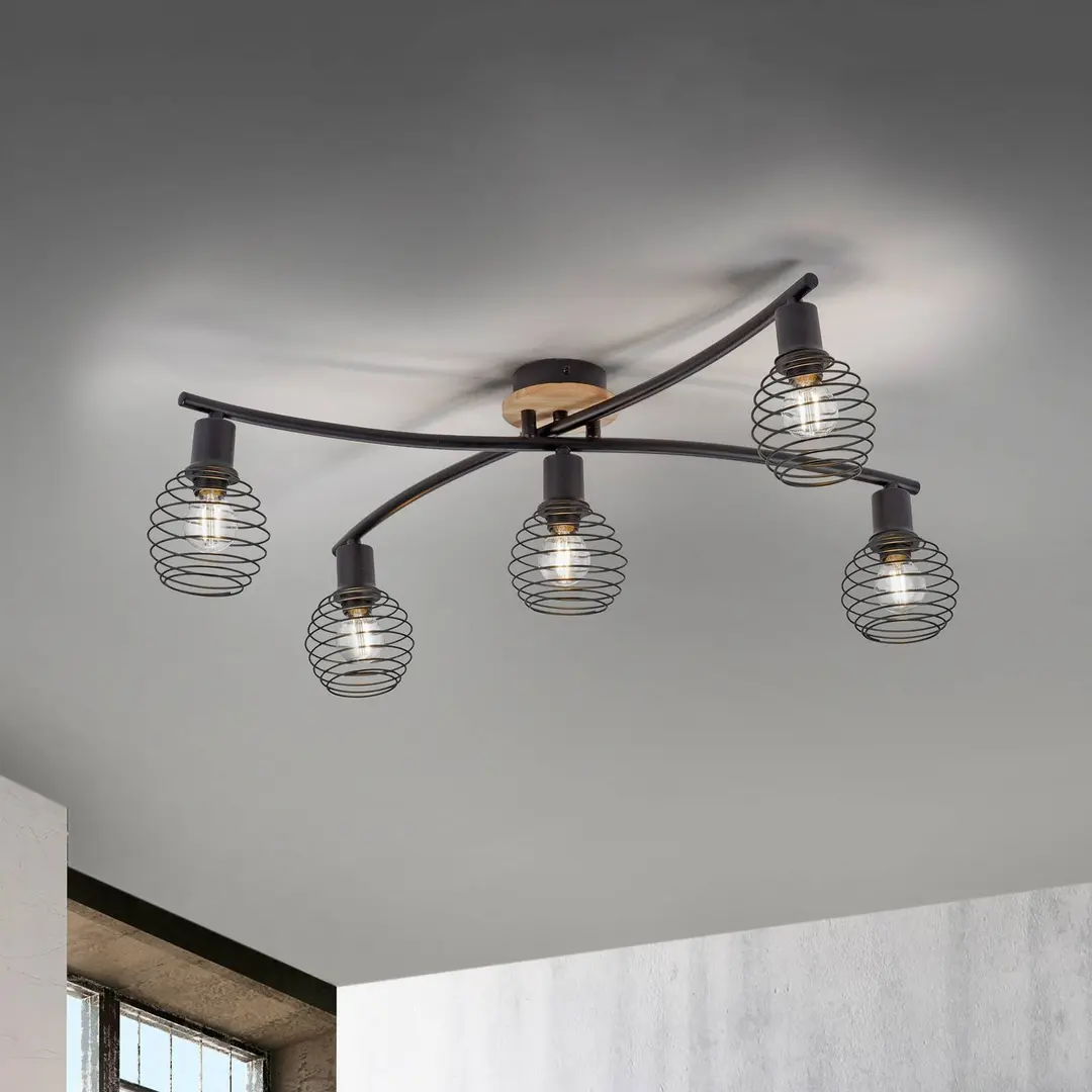 JUST LIGHT. GmbH Deckenleuchte Eugen, Holzdekor, 5-flammig
