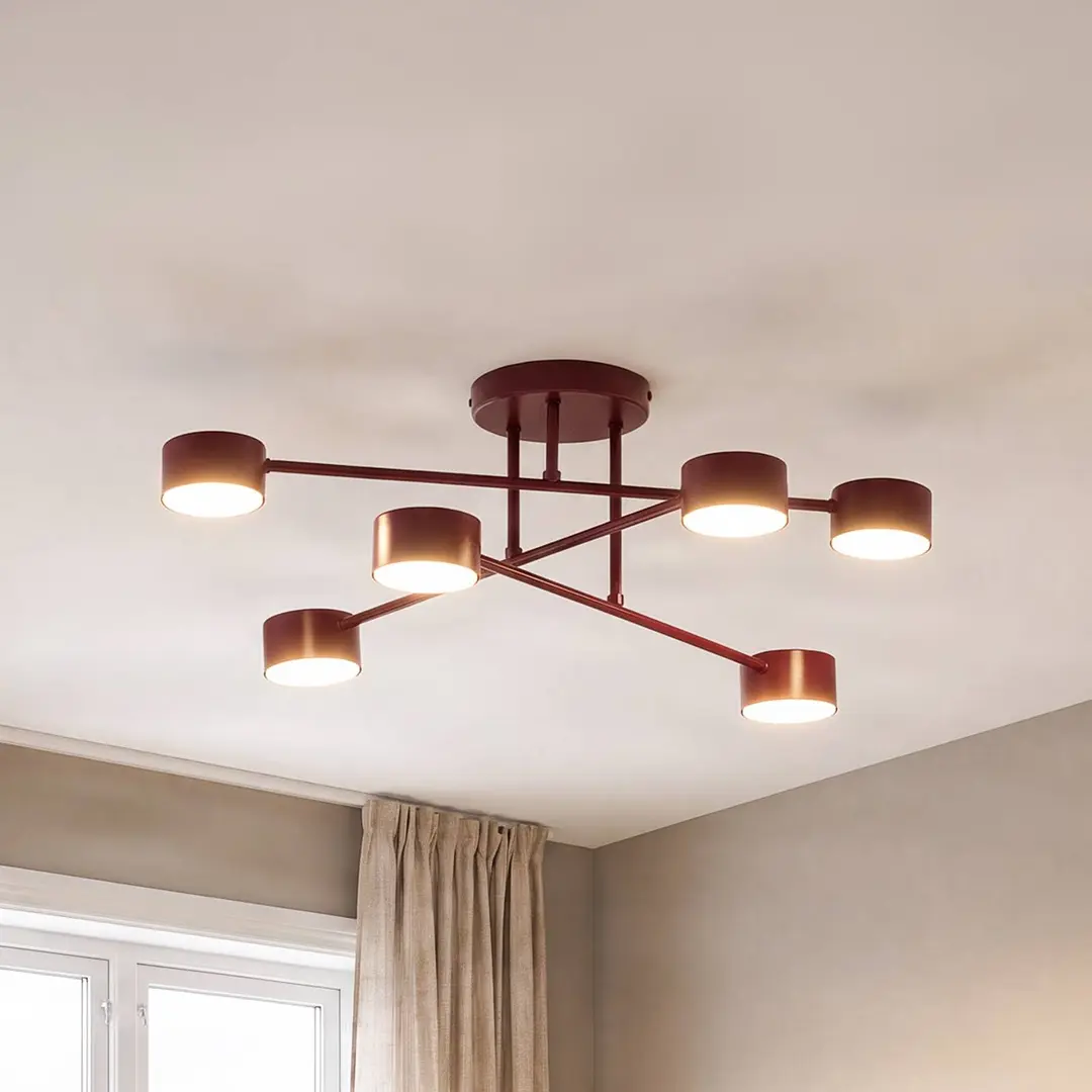 EMIBIG LIGHTING Deckenleuchte HALO, dunkelrot, Ø 60 cm, 6-flg., Metall, GX53