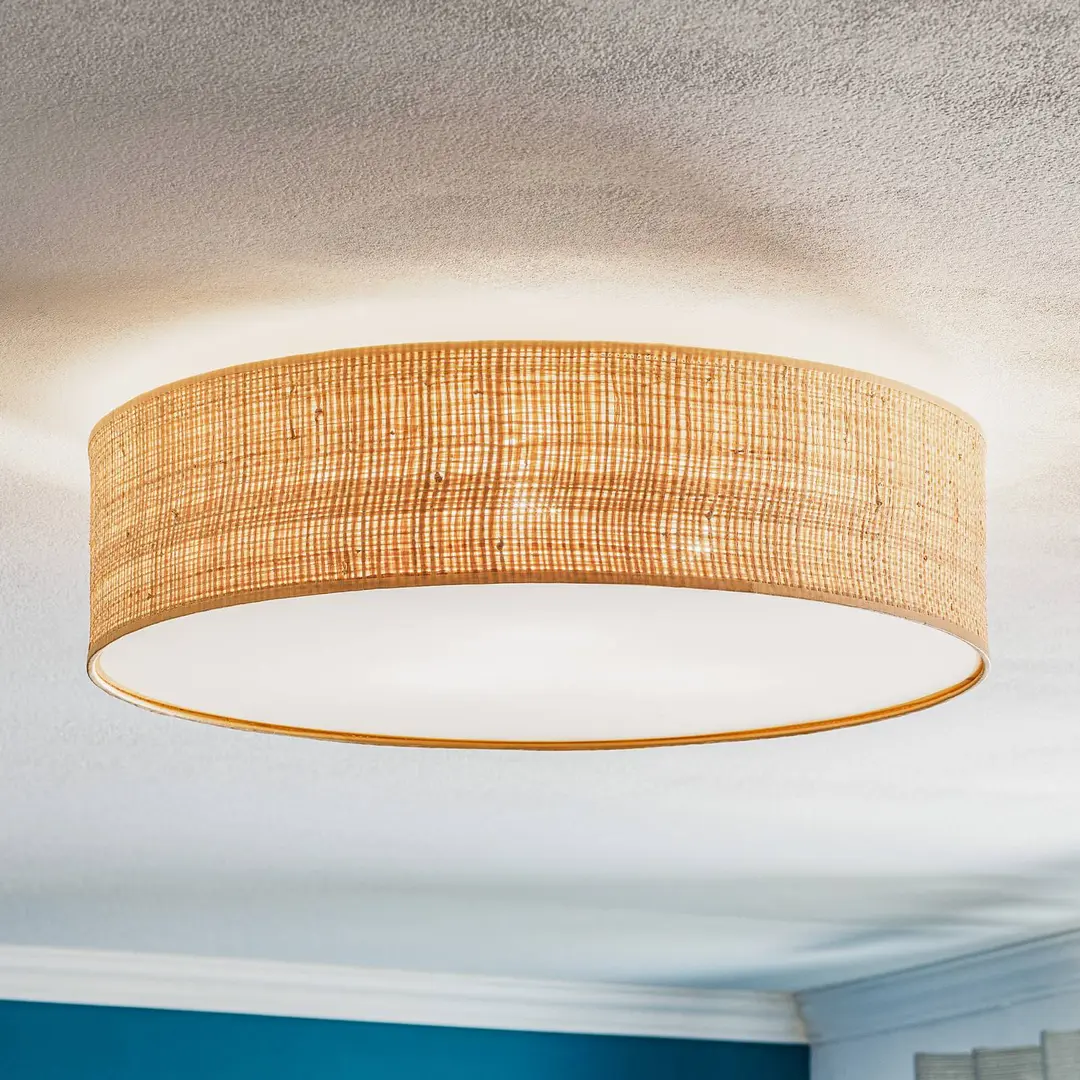 Eko-Light Deckenleuchte Leano, holz hell, Rattan, Ø 50 cm