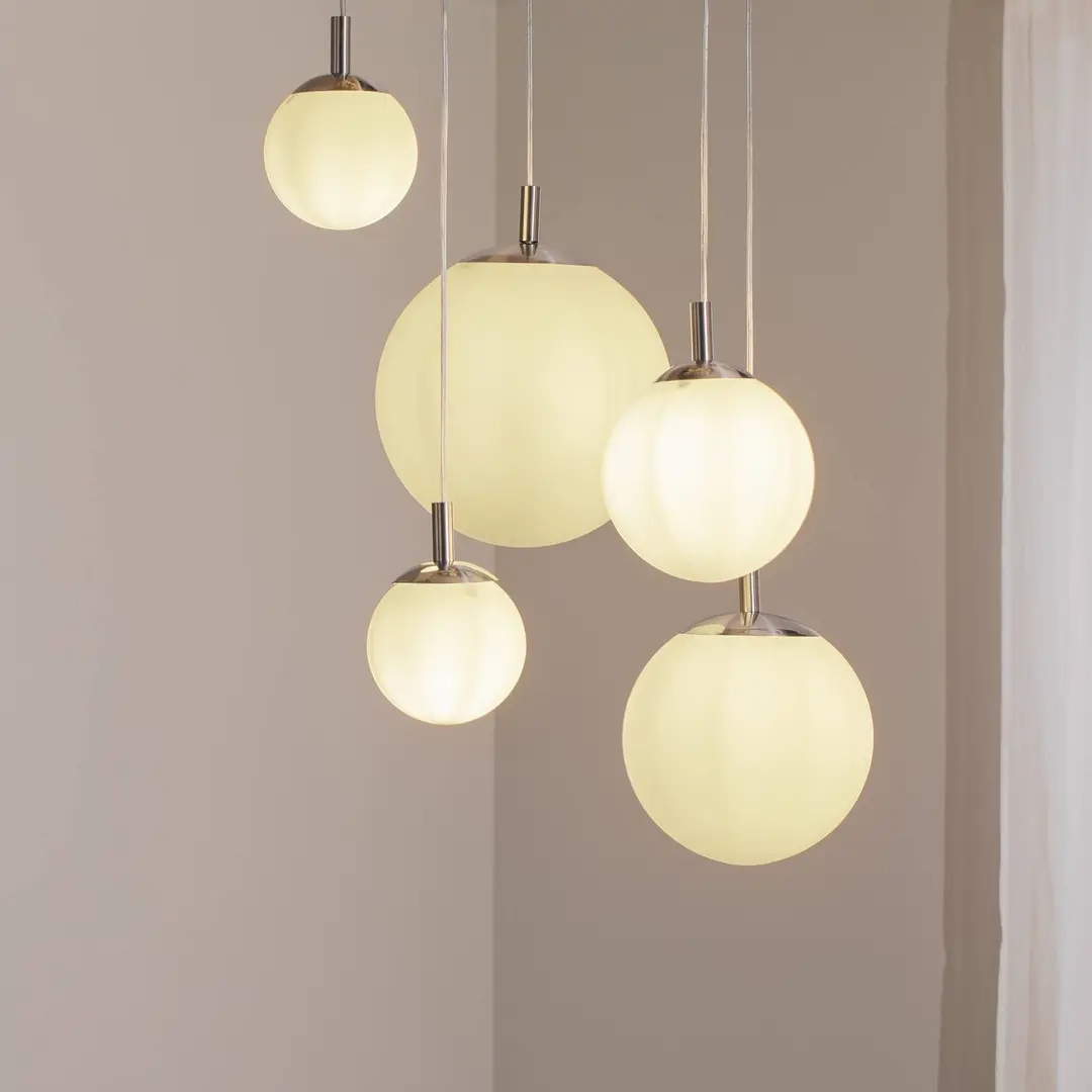 Argon Hängeleuchte Maroni, chrom/weiß, Glas, 5-flammig