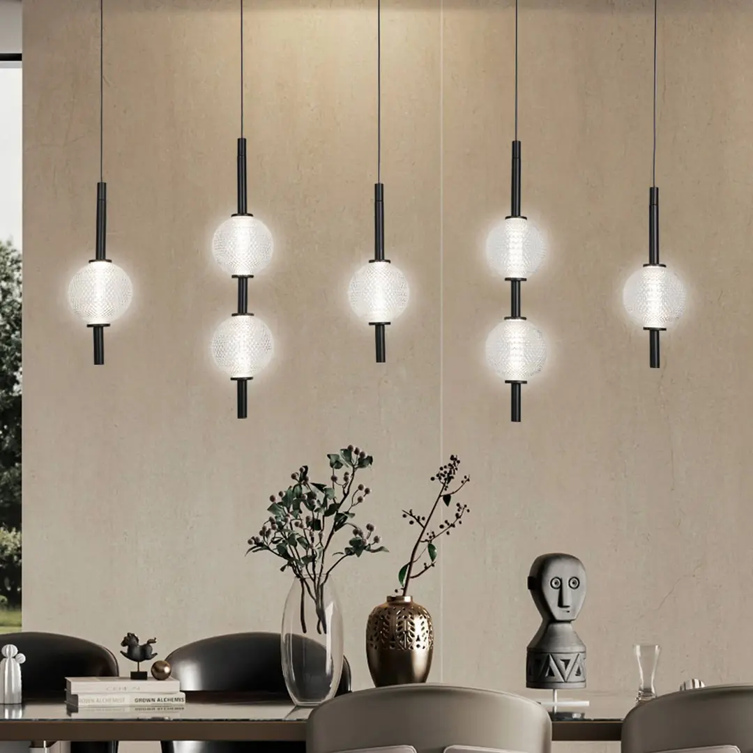 Viokef LED-Hängelampe Abeona, Länge 105 cm, schwarz Metall, 7-flg.