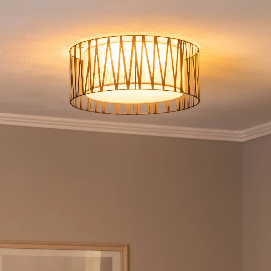 TK Lighting Deckenleuchte Harmony, schwarz, Jute natur, Ø 50 cm
