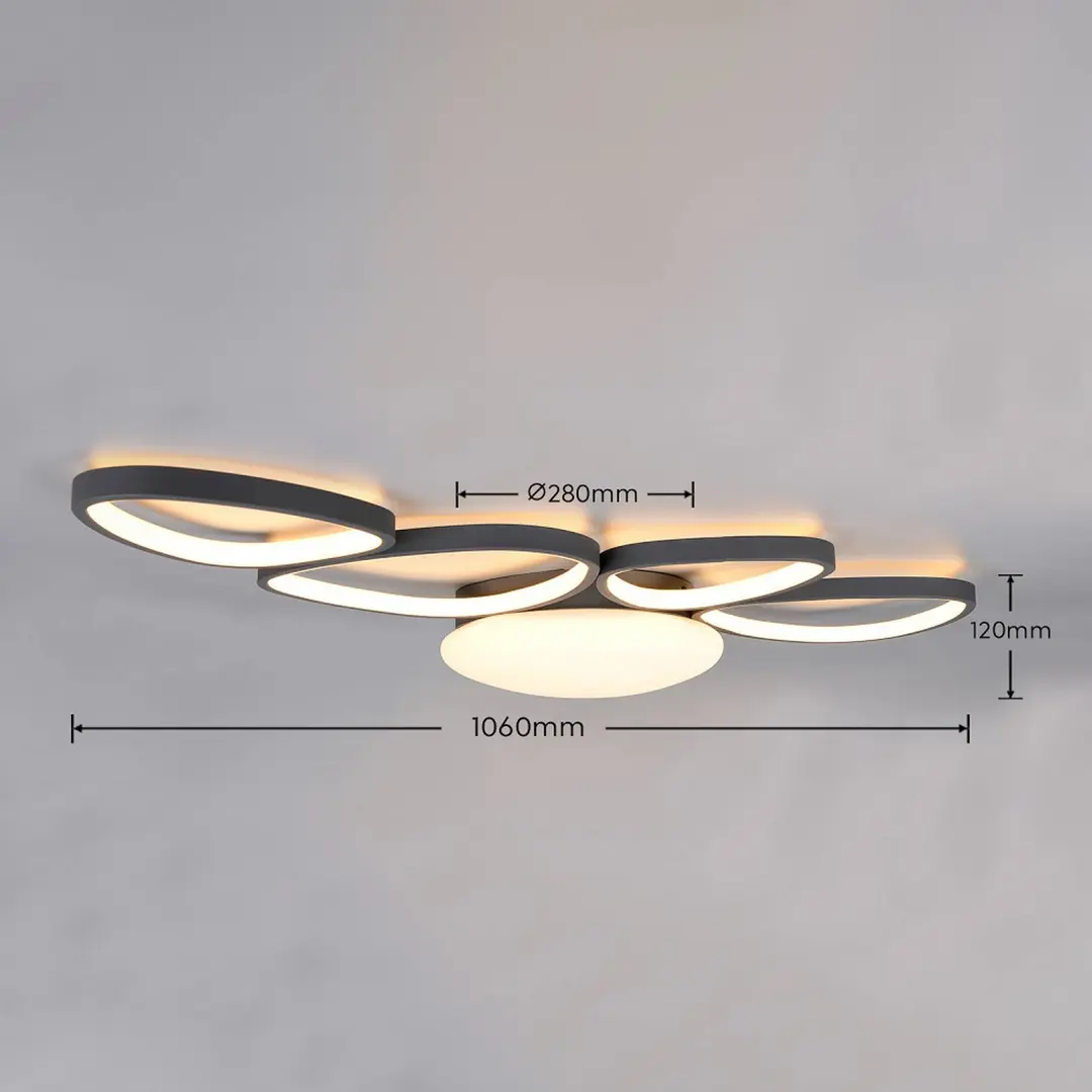 Trio Lighting LED-Deckenlampe Amelio, schwarz, 102 cm, CCT, Fernbedienung