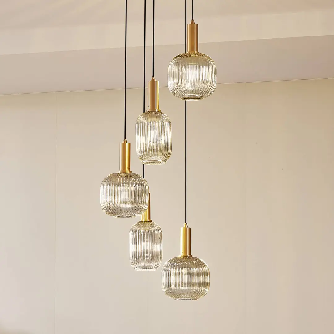 Lindby Hängeleuchte Doroteo, 5-flg., grau, Glas
