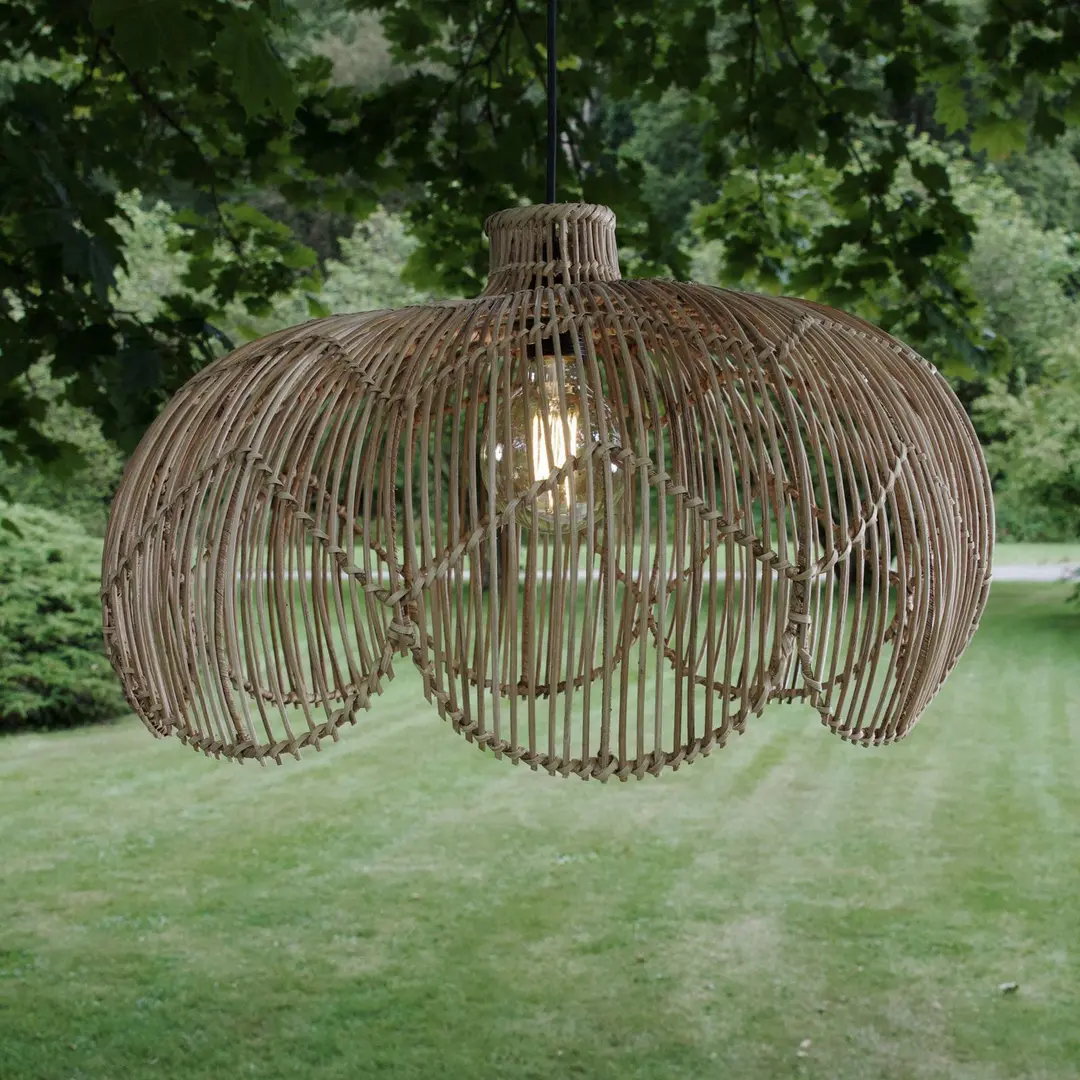 PR Home Außenhängeleuchte Belle, Rattan natur, Ø 53 cm, Stecker IP44