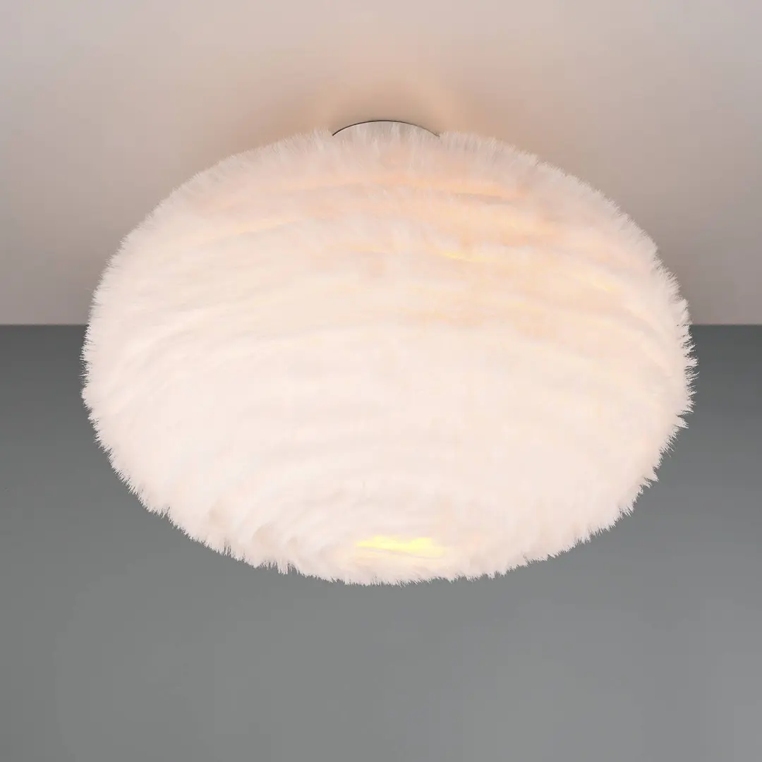 Reality Leuchten Deckenleuchte Furry, Ø 50 cm, sandfarben, Synthetik-Plüsch
