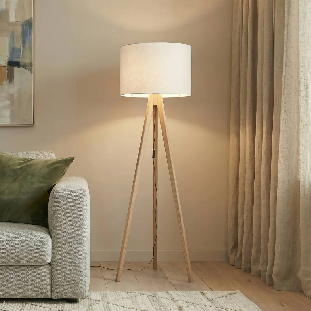 TK Lighting Stehleuchte Grand, creme/kiefer, Höhe 145 cm, E27