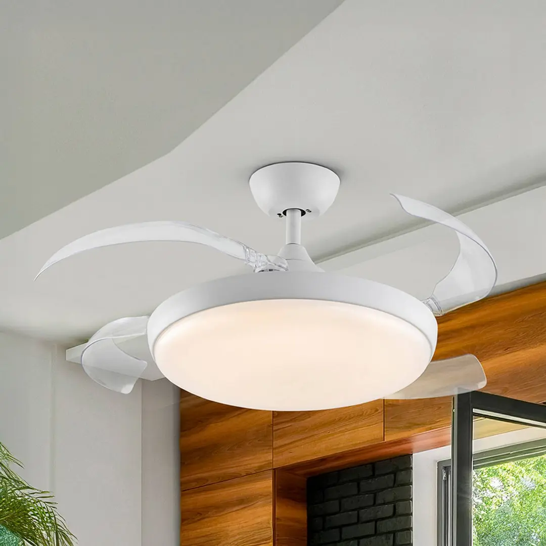 Schuller Valencia LED-Deckenventilator Venturi weiß/klar DC, Ø 106 cm leise
