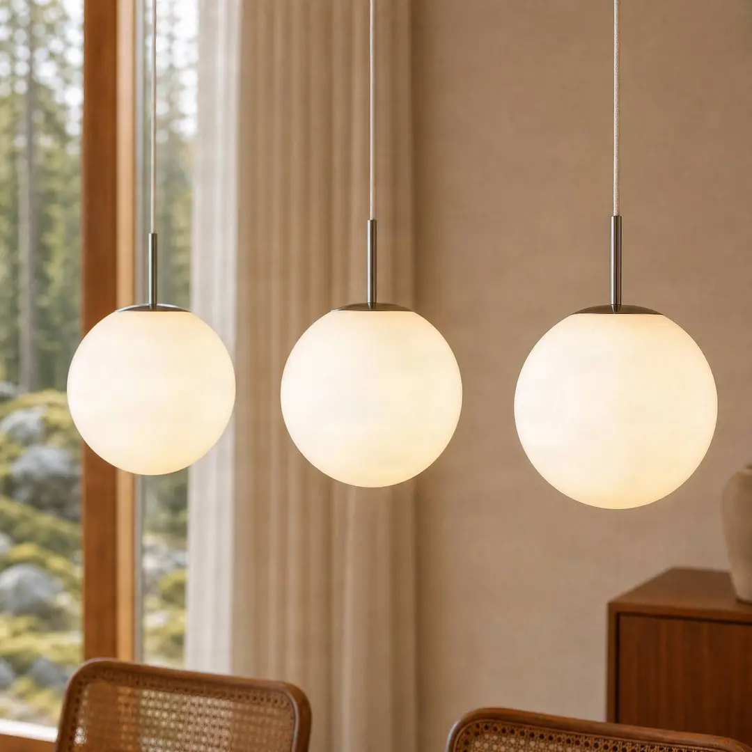 Lindby Hängelampe Marike, 3-flg., Länge 120 cm, weiß/nickel