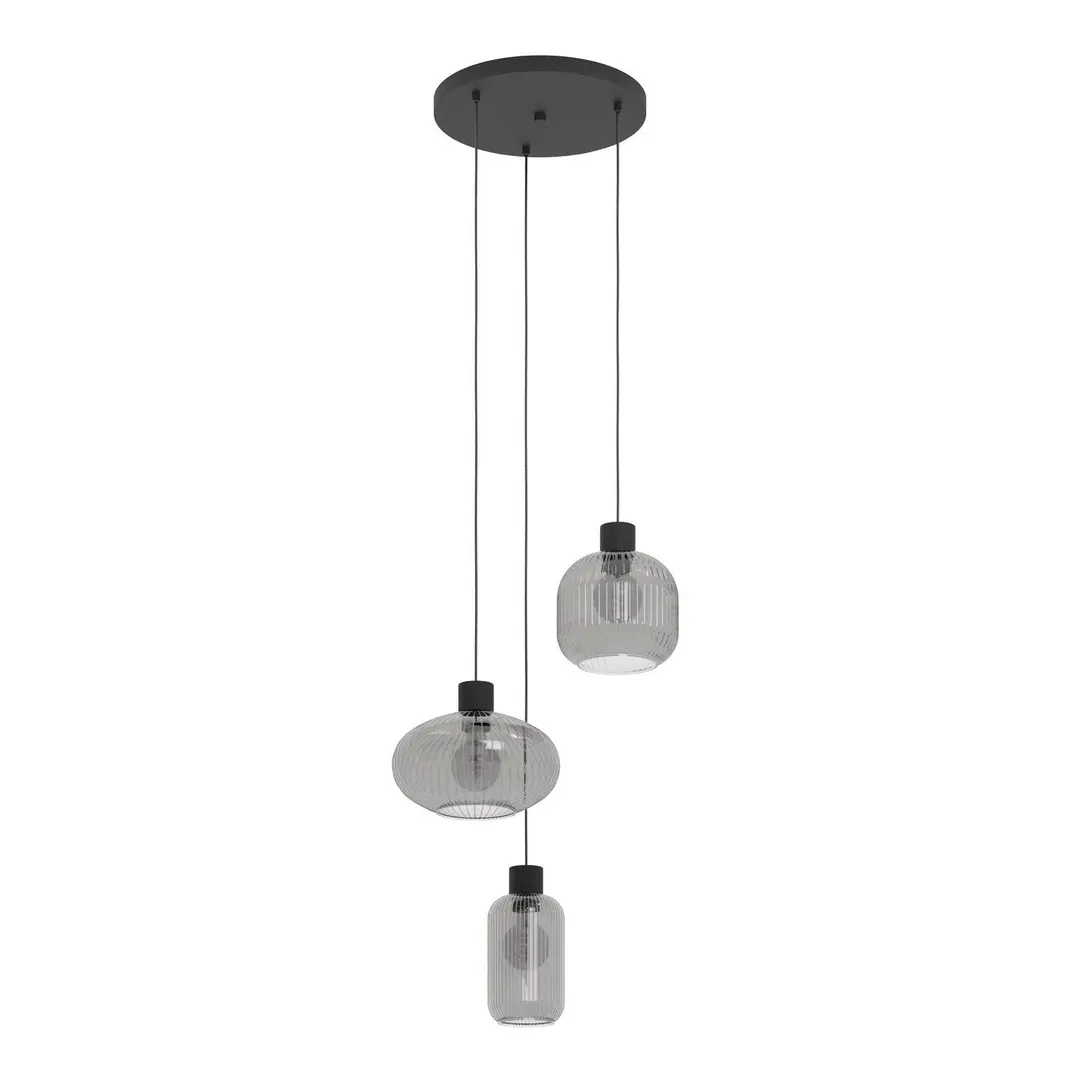 EGLO Hängelampe Dasmina, 3-flammig, rauchgrau/schwarz, Glas, E27