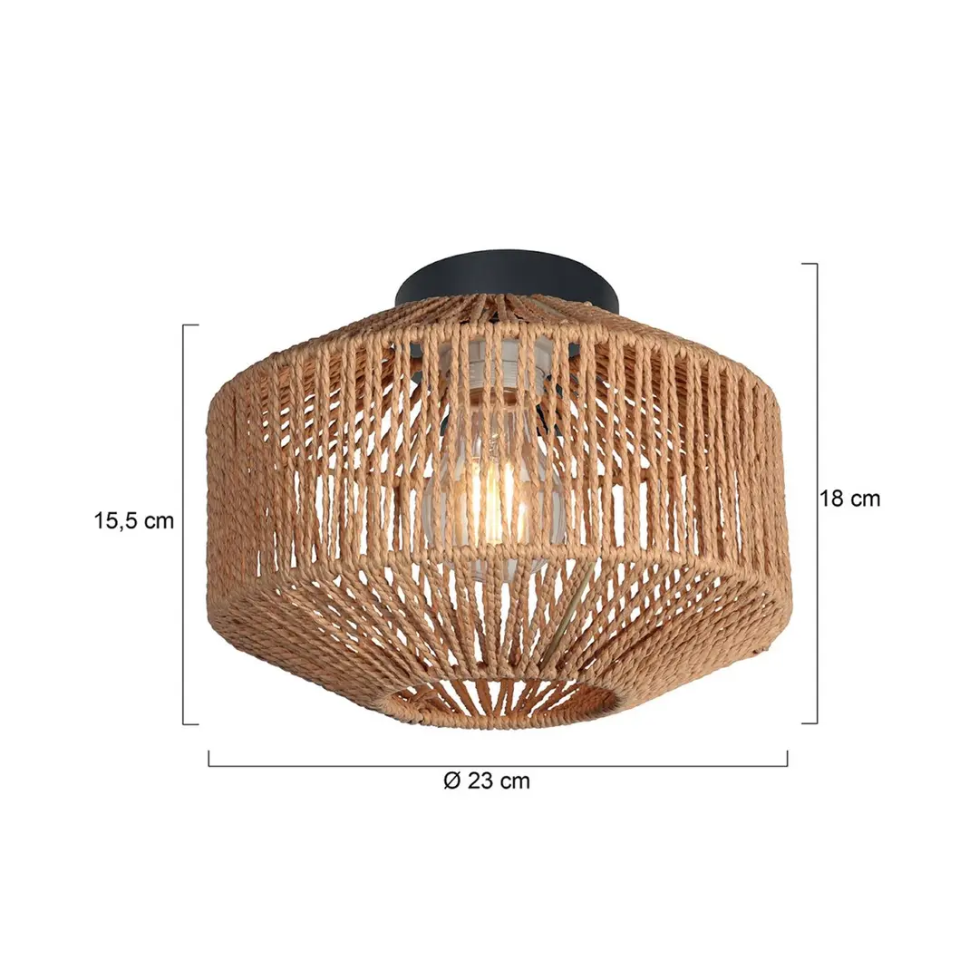 Anne Light Deckenleuchte Bloeba, schwarz, Seilbespannung braun, Ø 23 cm