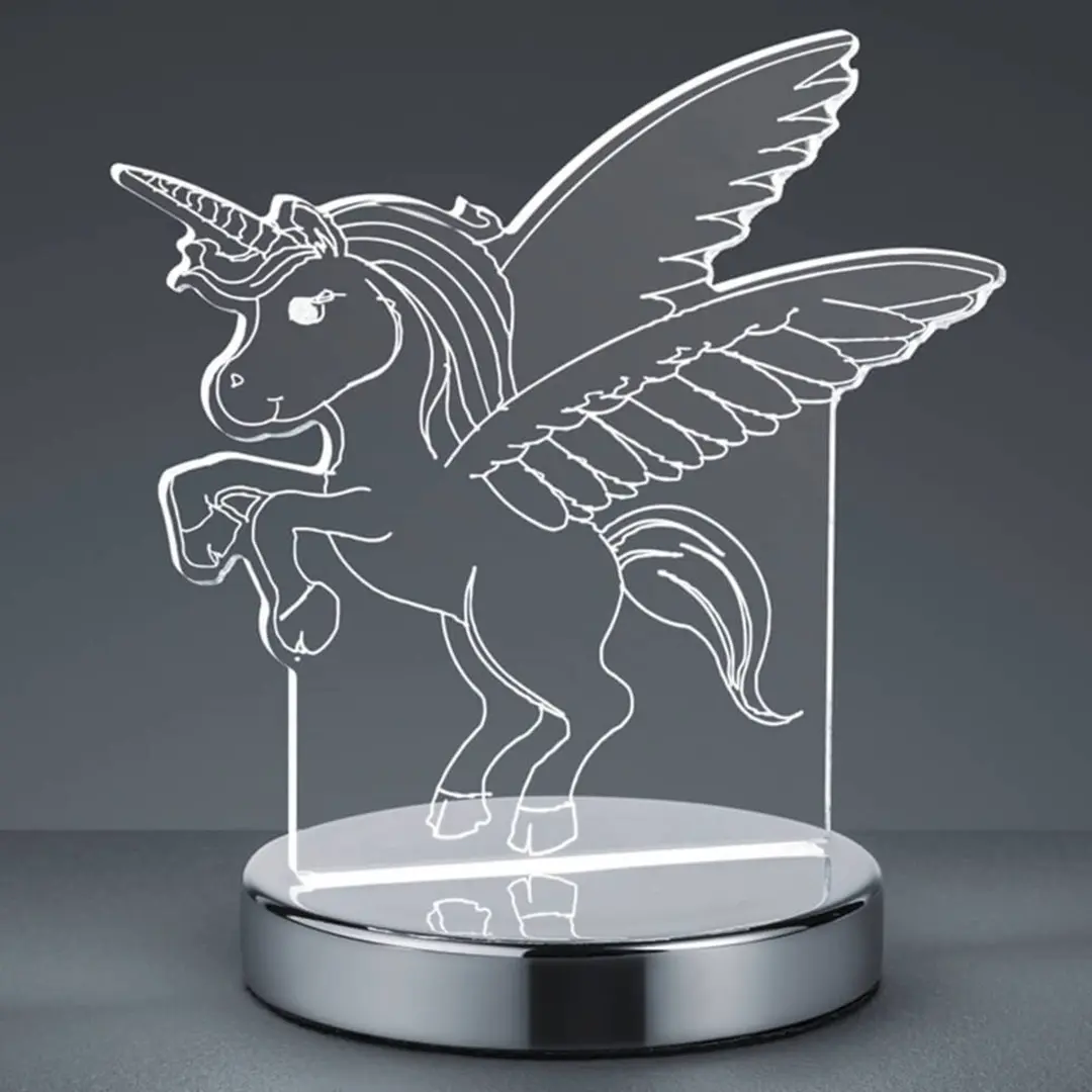 Reality Leuchten 3D-Hologramm-Tischleuchte Karo m. Einhorn-Motiv