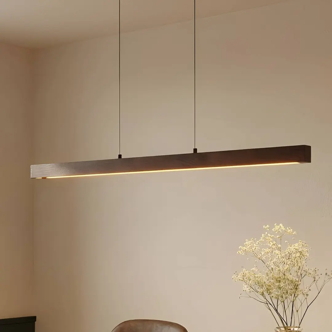 Lucande LED-Hängelampe Nihalo, walnuss, 122 cm, dimmbar, CCT