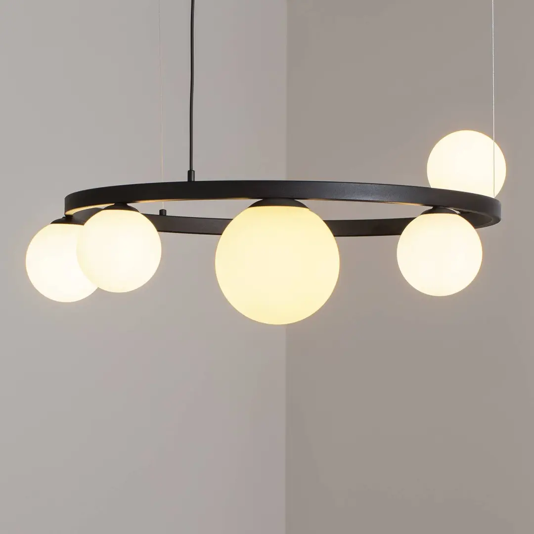 ALDEX Hängeleuchte Garda 5, Ring, Metall, Glas, 5-fl., schwarz