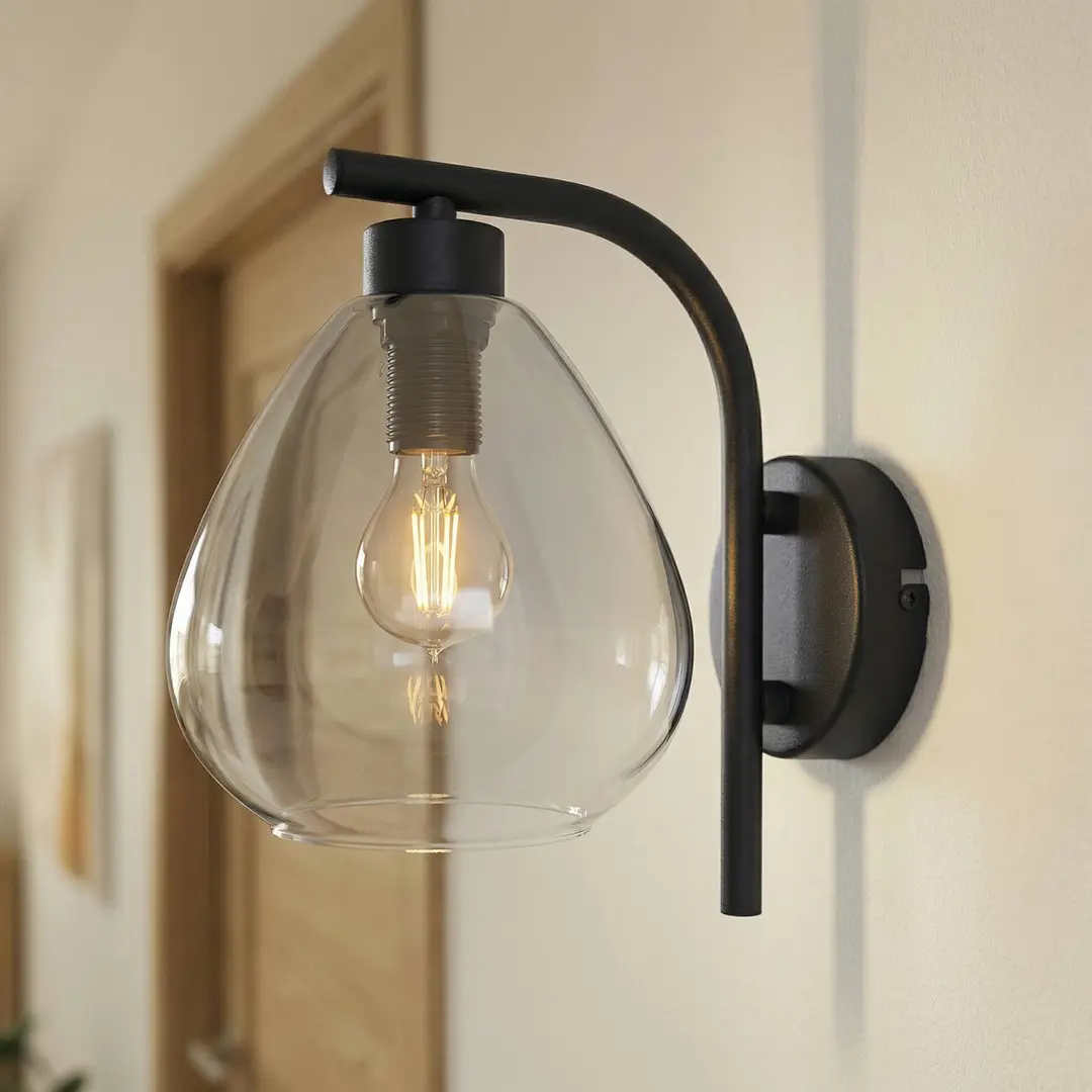 Lindby Wandleuchte Pendura, Ø 15 cm, schwarz, Glas