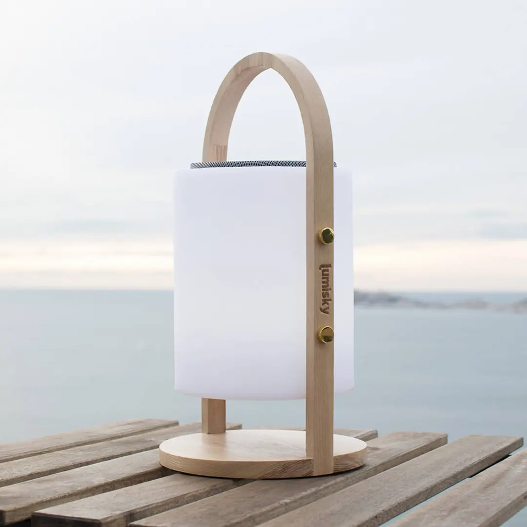 Lumisky LED-Akku-Tischlampe Woody Play, weiß/braun, Höhe 39 cm, Holz