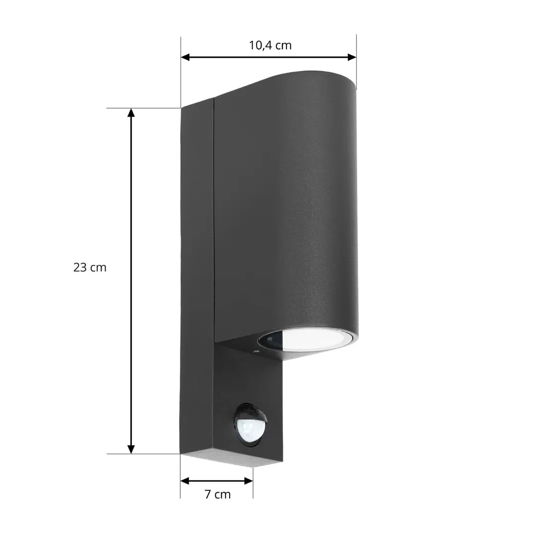 Prios Außenwandleuchte Tetje, schwarz, rund, Sensor