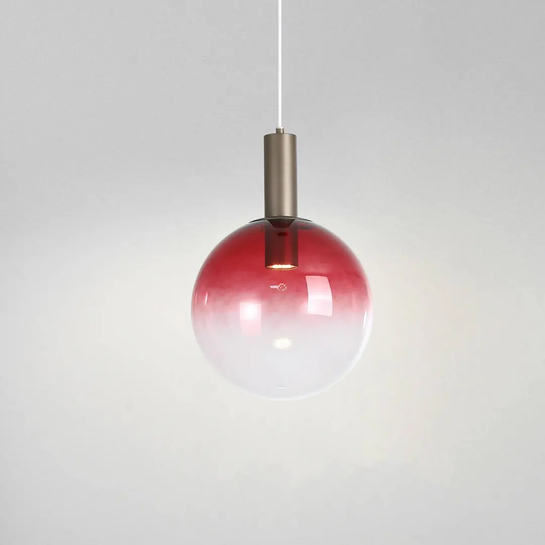 Searchlight Pendellampe Ombre, Kugel, rot/weiß, Ø 30 cm, Glas