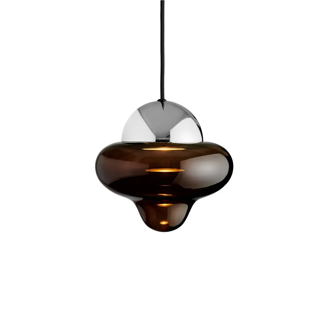 DESIGN BY US LED-Hängeleuchte Nutty, braun / chromfarben, Ø 18,5 cm, Glas
