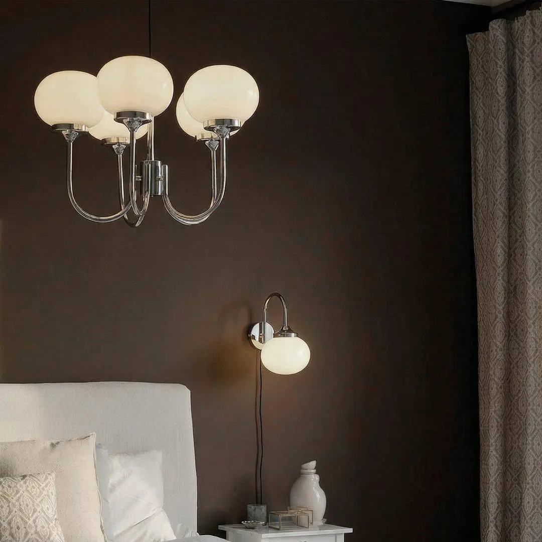 PR Home Pendelleuchte Elsy, weiß/chrom, 5-flg., 36 cm, Glas, Stecker
