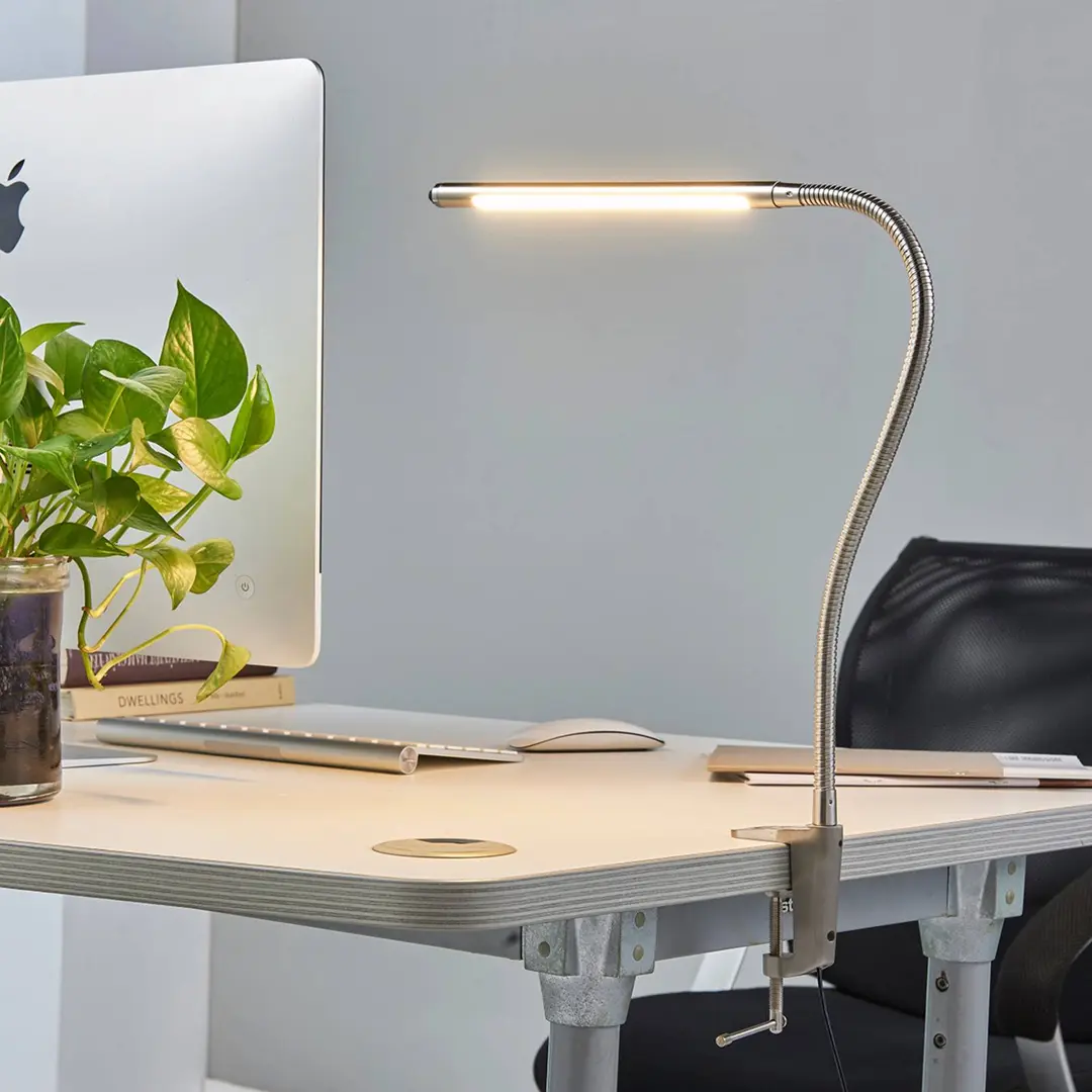 Lindby LED-Klemmleuchte Lionard, 53 cm, nickel matt, Metall