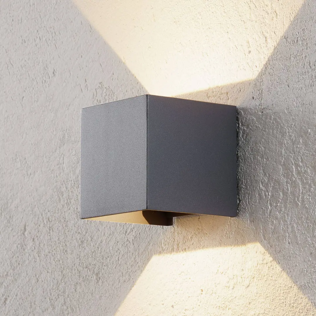 Orion LED-Außenwandleuchte Cube, anthrazit, Metall, 10 cm, up/down