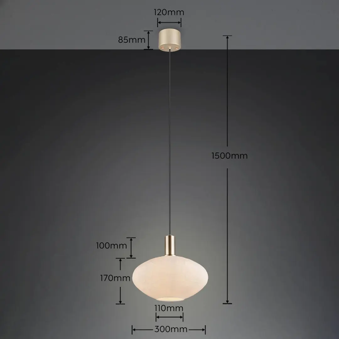 Reality Leuchten Hängelampe Emelie, 1-fl., goldfarben/weiß, Metall, Glas, E27