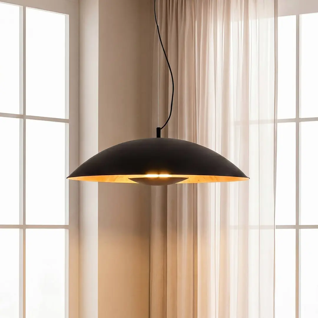 Lindby Pendelleuchte Emilienne, schwarz, goldfarben, Ø 60 cm