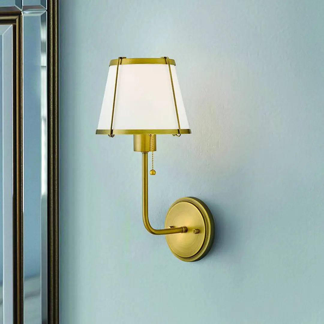 HINKLEY Wandleuchte Clarke 1, messing/beige, Leinen, Stahl