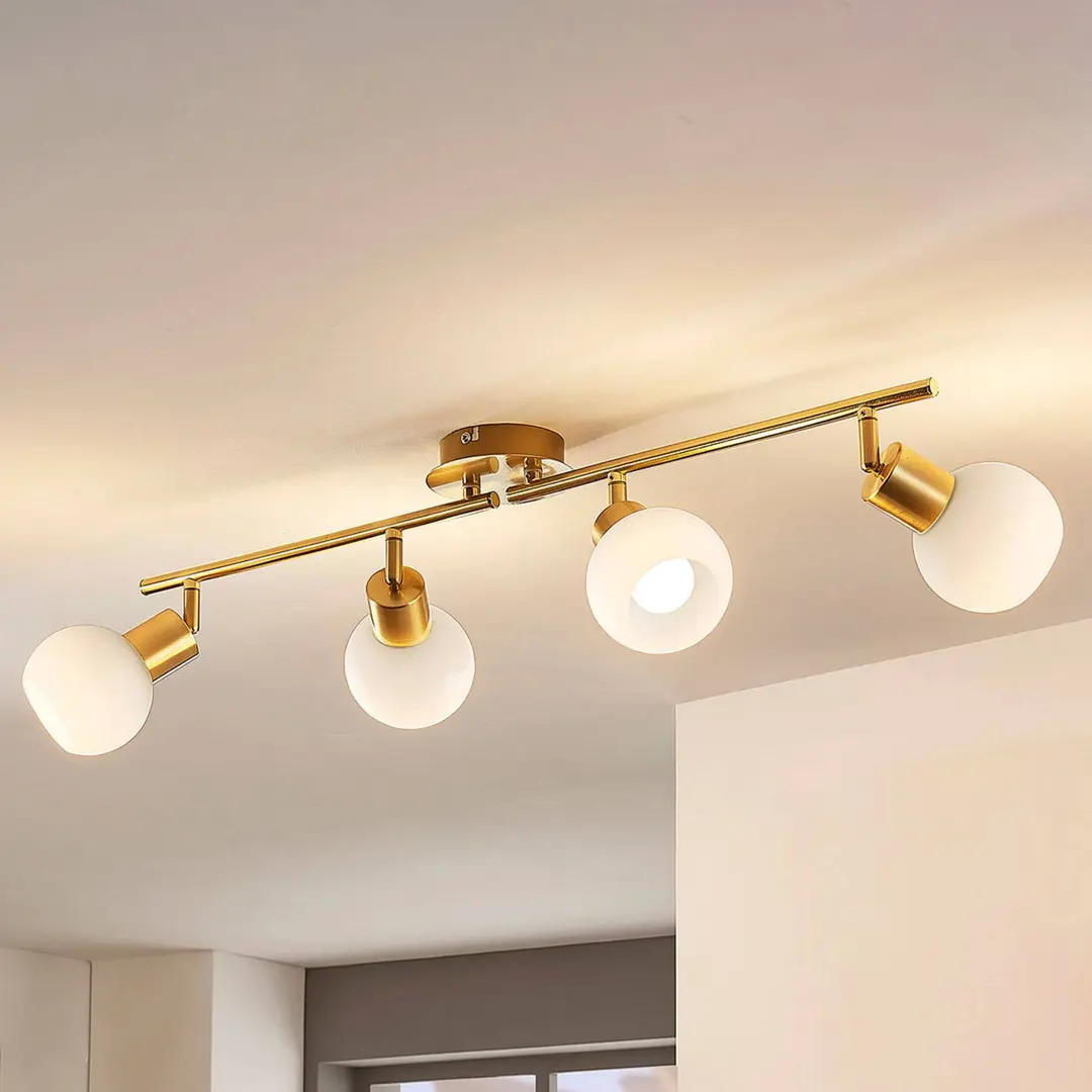 Lindby Deckenlampe Elaina, 70cm, 4-flg., messing, Glas, E14
