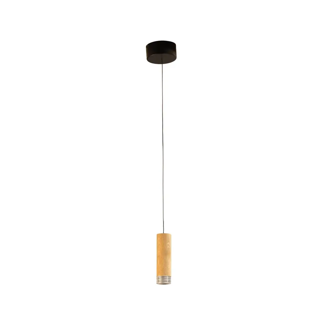 FISCHER & HONSEL LED-Pendellampe Shine-Wood, Ø 13 cm Eiche/schwarz Holz/Acryl
