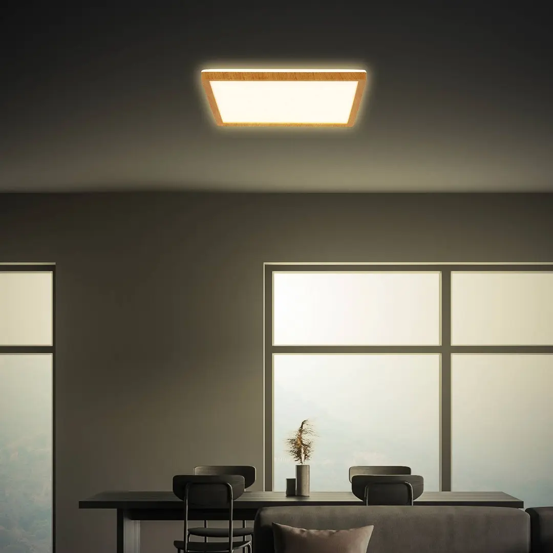 Briloner LED-Deckenleuchte Tava Wood, 29 x 29 cm, Kunststoff, 3.000 K