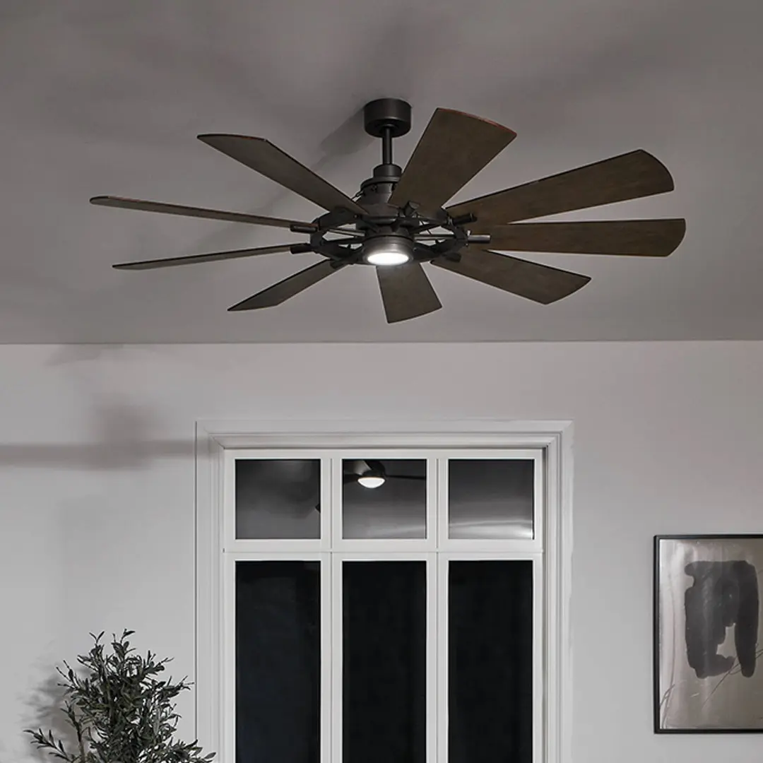 KICHLER LED-Deckenventilator Gentry 65 weiß/walnuss dunkel