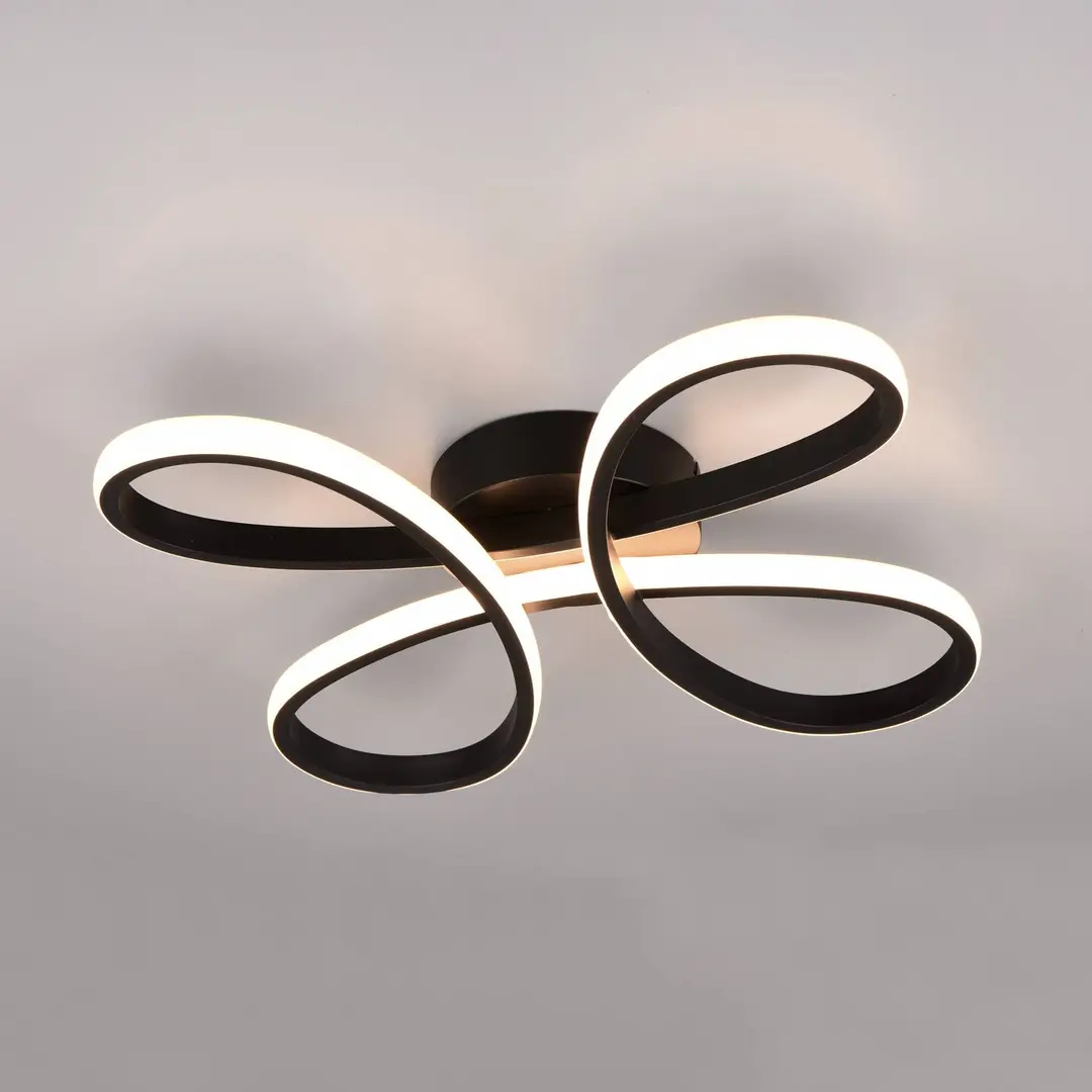 Trio Lighting LED-Deckenleuchte Fly, schwarz matt, 3.000 K, 40 cm x 40 cm
