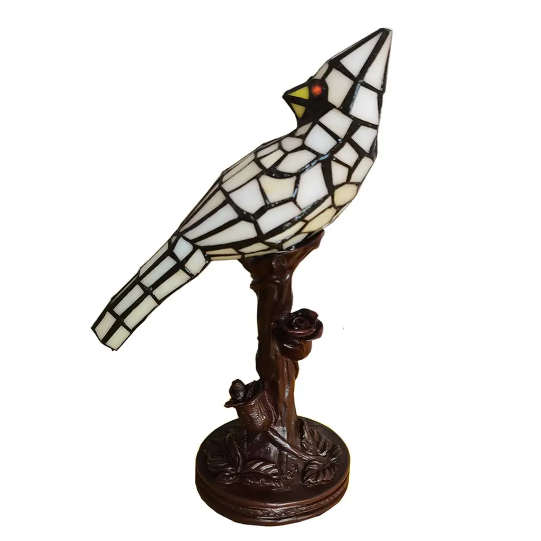 Clayre&Eef Tischlampe 5LL-6102N Vogel, creme Tiffany-Stil