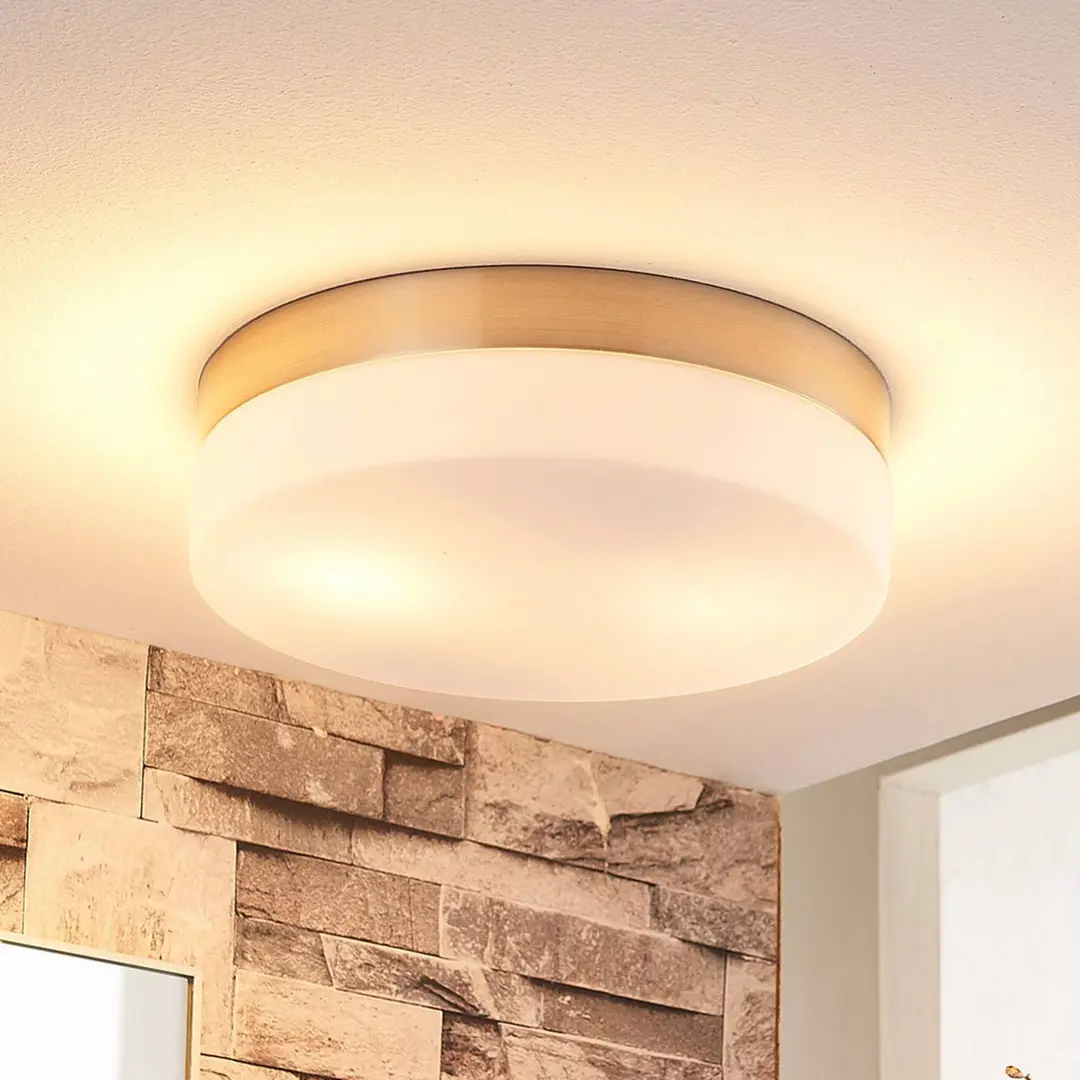 Lindby Bad-Deckenlampe Amilia, Ø 23,5 cm, E27, nickel, Glas