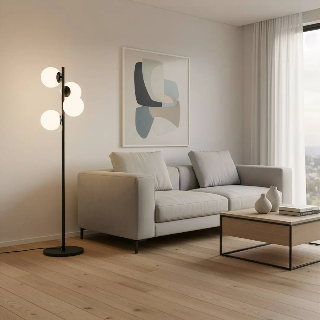 Opviq Stehleuchte Faze, schwarz, Glas, Höhe 130 cm, 4-flammig, E27