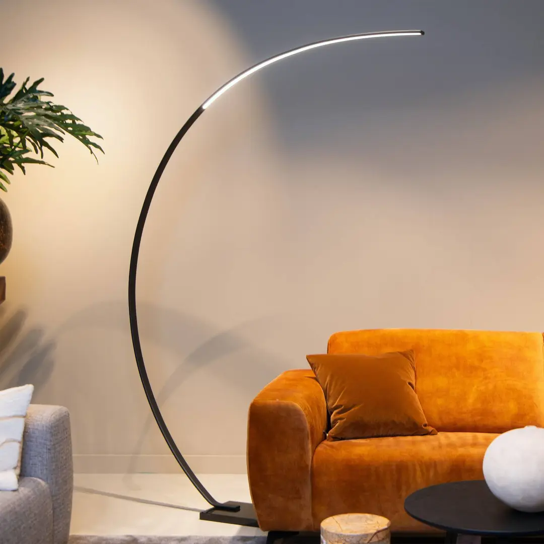 Lucide LED-Bogenleuchte Curve, schwarz, Marmor, 192 cm, dimmbar