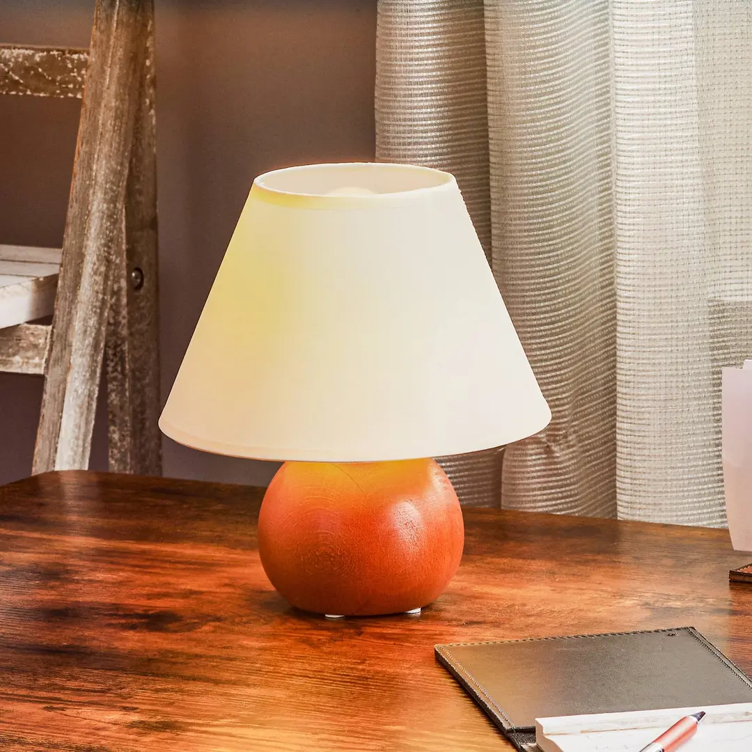 Lamkur Tischlampe Gill, Buche gebeizt/weiß, Höhe 24 cm, E27