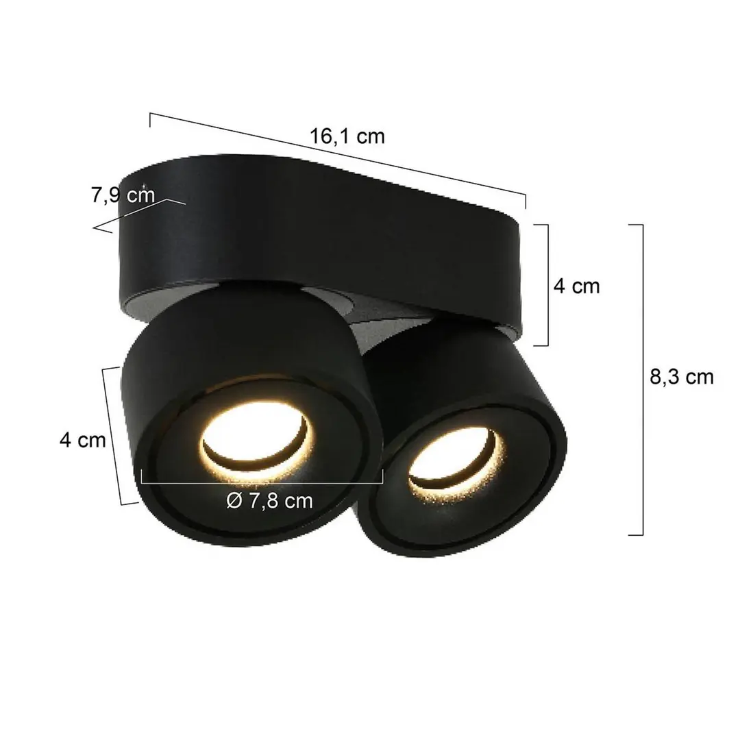 Steinhauer LED-Deckenstrahler Fez, schwarz, 2-fl., Metall, schwenkbar